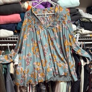 Floral Women's Top - Blue and Yellow
